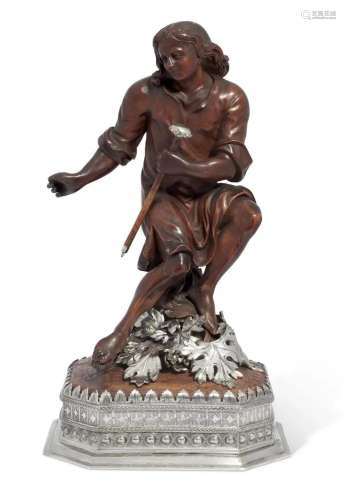 A GERMAN SILVER-MOUNTED BOXWOOD FIGURE