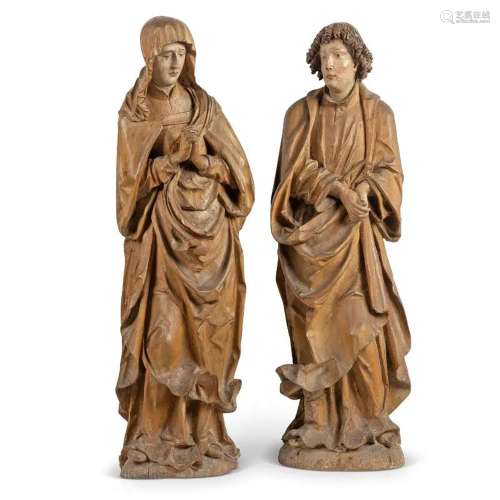 A PAIR OF LIMEWOOD FIGURES OF THE VIRGIN AND SAINT JOHN THE ...