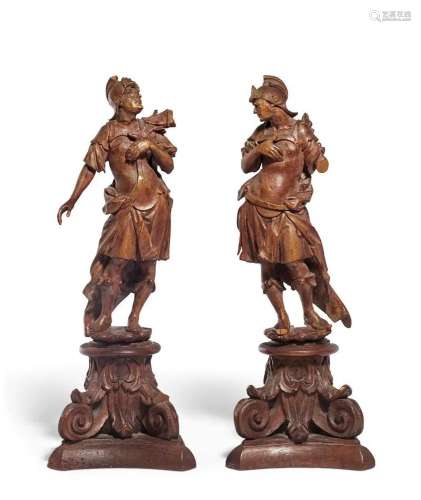 A PAIR OF FRUITWOOD CLASSICAL SOLDIERS