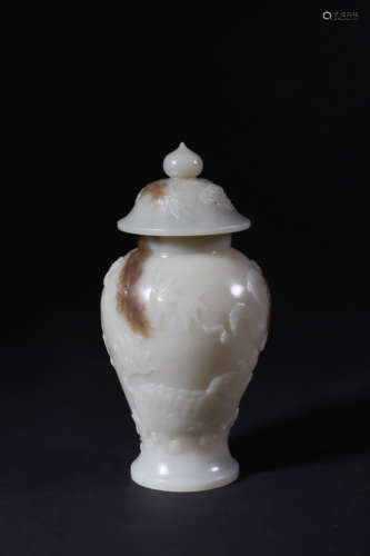 Carved Khotan Jade Lion Vase