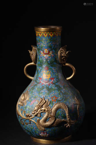 Cloisonne Enamel Double-Eared Dragon Vase