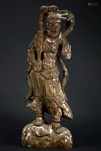 Carved Wood Figure of Guardian