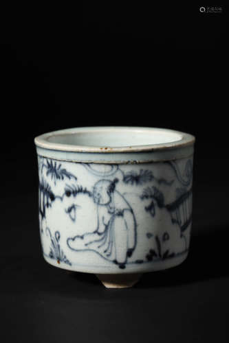 Blue and White Figure Tripod Censer