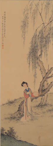 Chinese Lady Painting Silk Scroll, Chen Shaomei Mark