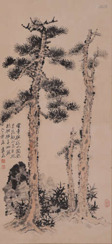 Chinese Bamboo Painting Scroll, Pan Tianshou Mark