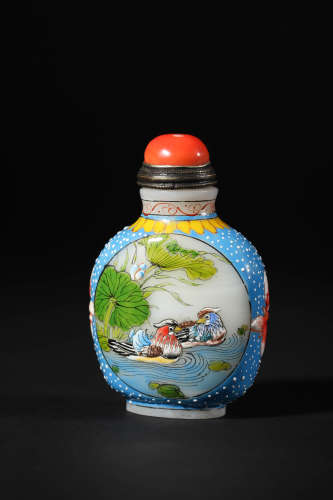 Painted Glassware Mandarin Duck Snuff Bottle