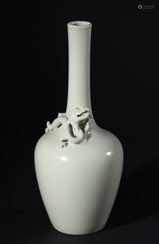 Applique Decorated Celadon Glaze Dragon Bottle Vase