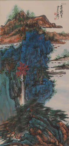 Chinese Landscape Painting Scroll, Xie Zhiliu Mark