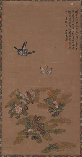 Chinese Flower and Butterfly Painting Scroll, Ma Quan Mark