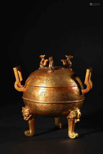 Gilt Bronze Tripod Beast Censer