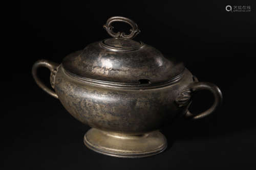 Silver Double-Eared Vessel and Cover