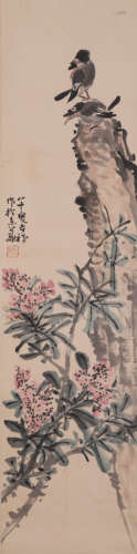 Chinese Bird Painting Scroll, Li Kuchan Mark