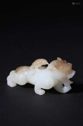 Carved White and Buff Jade Pixiu