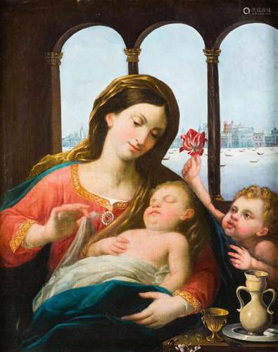 ROMAN SCHOOL (XVII-XVIII C.) "The Virgin with the Sleep...