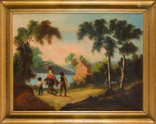 ANDALUZA SCHOOL (XIX S.) "Landscape with characters and...