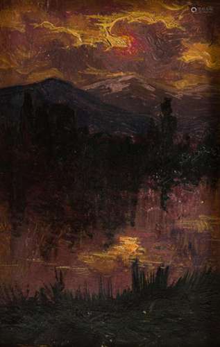 ESCUELA ESPAÑOLA (S. XIX) "Landscape at sunset"