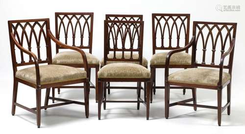 Four chairs and two Sheranton-style armchairs, med. S.XX