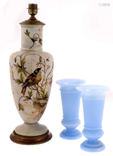 Pair of blue opaline vases, with chevroned surface.