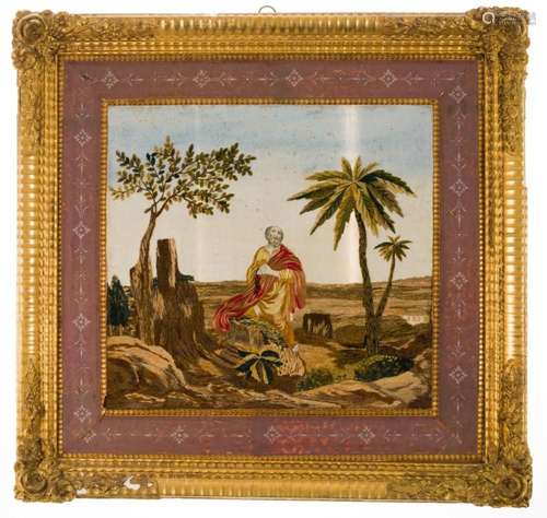 Embroidery representing San Pedro in landscape,