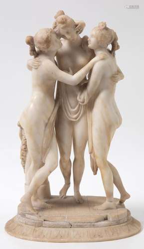 "The three graces." Sculptural group of carved mar...