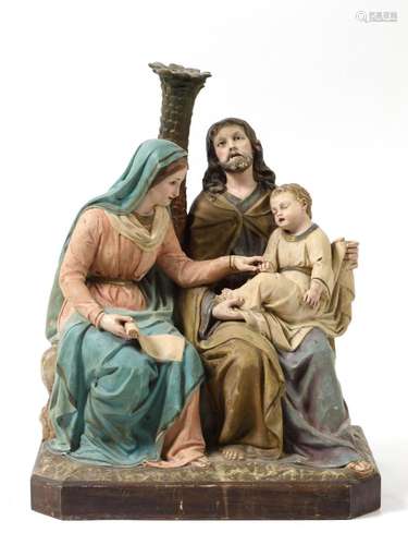 "Holy Family", Olot, S. XX. Polychrome plaster.