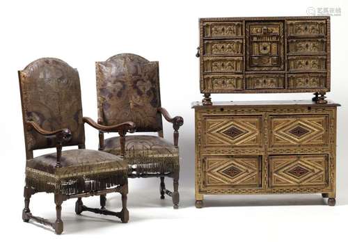 Pair of Louis XIV style armchairs, S.XIX