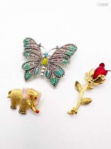 BUTTERFLY, ROSE, ELEPHANT BROOCH