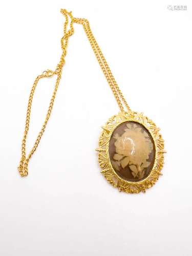 LARGE FLORAL CAMEO NECKLACE