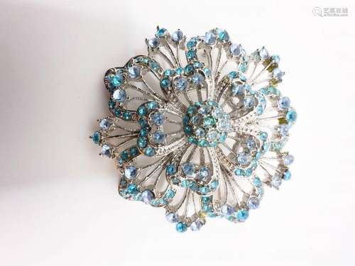 HUGE AQUA STONE BROOCH