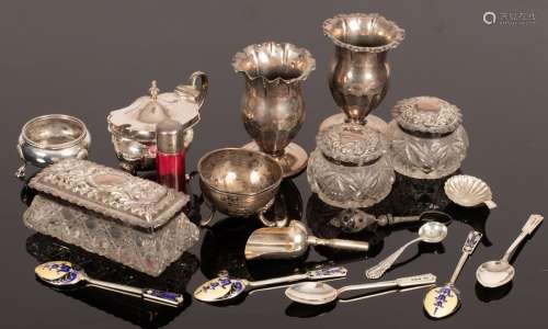 Sundry small items of silver including salts, vases, caddy s...