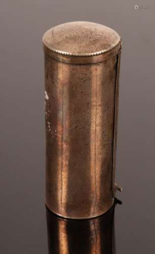 A George III cylindrical silver nutmeg box with folding grat...