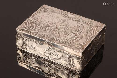 A rectangular Continental silver box, probably Dutch, bearin...