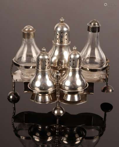 A rare miniature or toy silver cruet stand, David Clayton, L...