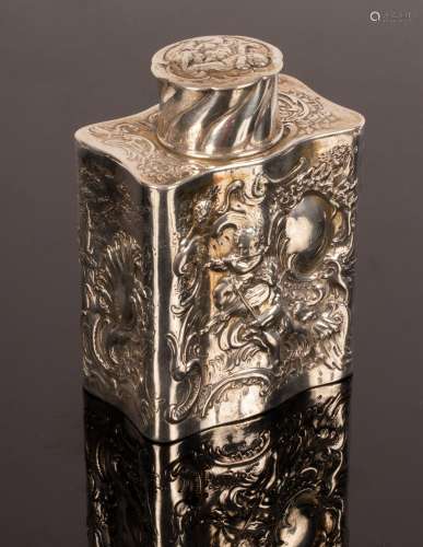 A Continental white metal tea caddy and cover,