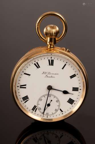 An 18ct gold cased open faced pocket watch, by JW Benson, Lo...