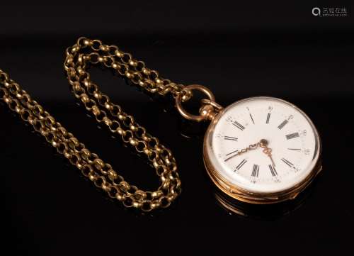 A ladys French gold cased open-faced fob watch,