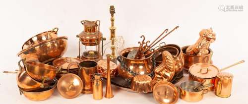 Various copper pans, ladles, etc.