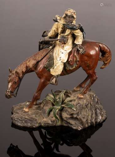 An Austrian cold painted bronze figure of an Arab horseman b...
