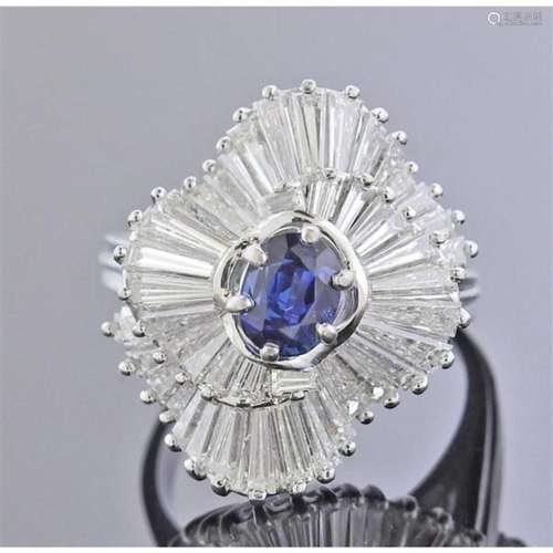 Platinum Diamond Sapphire Ballerina Ring