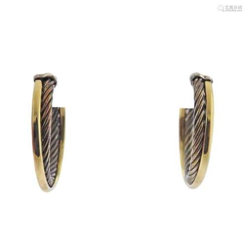 David Yurman 18k Gold Silver Crossover Cable Hoop Earrings