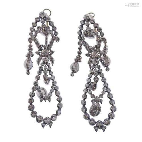 Antique Silver Rose Cut Diamond Earrings