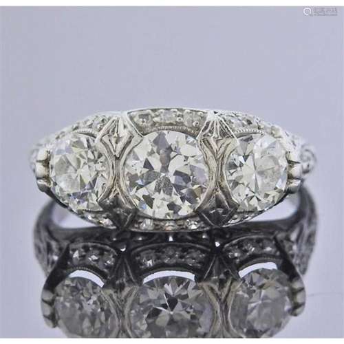 Art Deco Platinum Diamond 3 Stone Ring