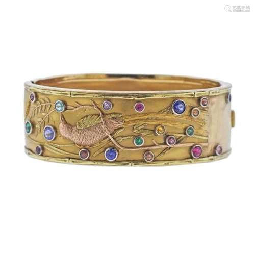 Antique 18k Gold Multi Gemstone Bangle Bracelet