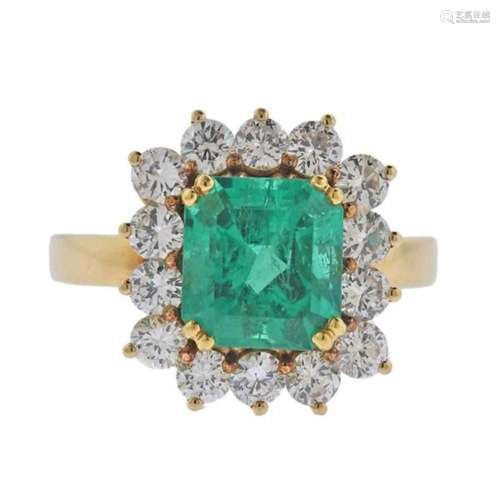 Certified 3.85ct Colombian Emerald 18k Gold Diamond Ring