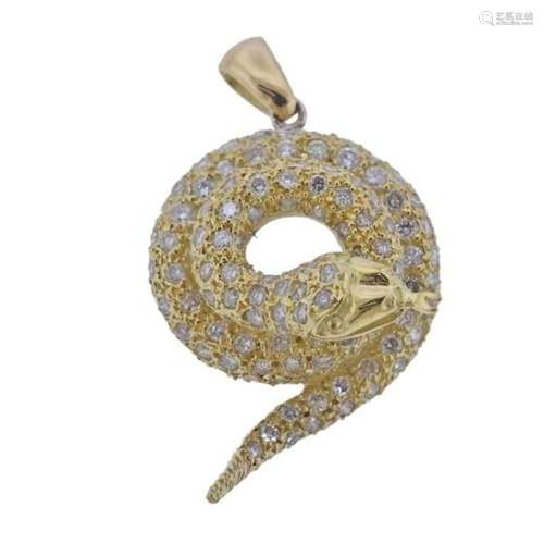 18K Gold Diamond Snake Pendant