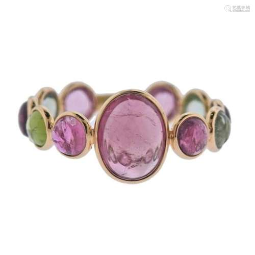 18k Gold 5.10ctw Multi Color Tourmaline Ring