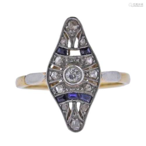 18K Gold Platinum Diamond Sapphire Ring