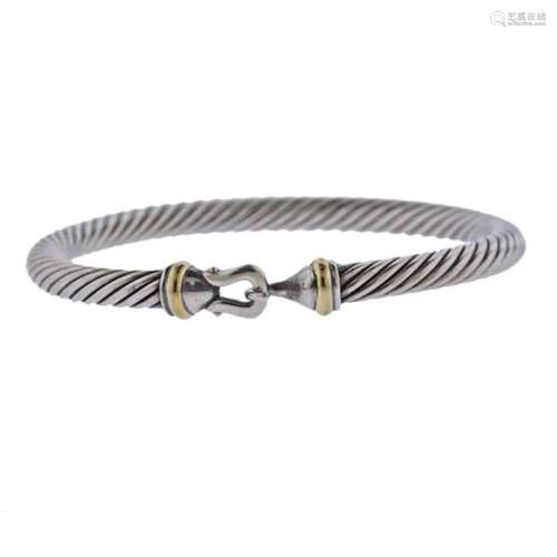 David Yurman Silver Gold Classic Cable Buckle Bracelet