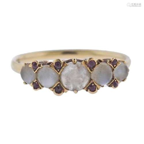 Tiffany & Co Antique 14k Gold Moonstone Ruby Ring