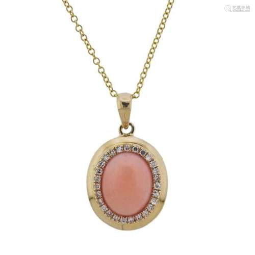 Effy 14k Gold Diamond Coral Pendant Necklace